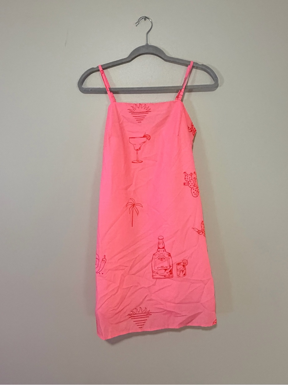Bright Pink & Orange Tropical Cocktail Print Mini Dress - Picture 3 of 6